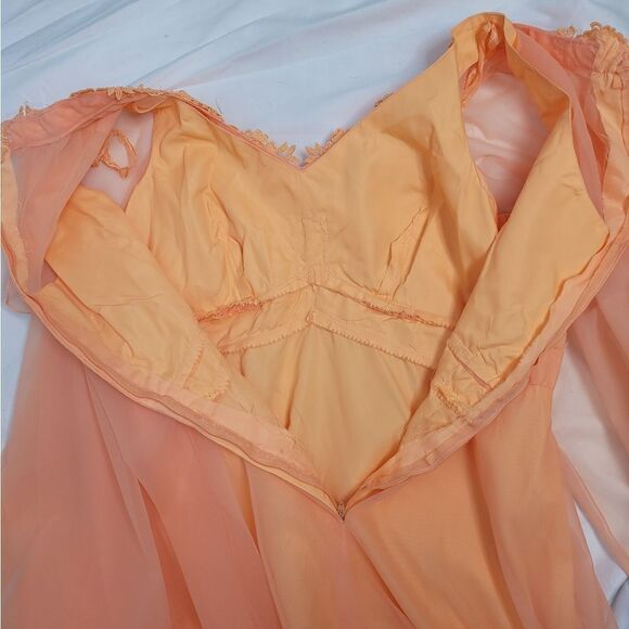 VINTAGE 70s creamsicle orange gown overlay cape‎ long maxi dress chiffon L - Picture 7 of 13